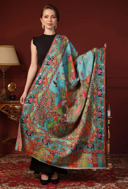 Pashtush India 100x200 Pashtush Womens Pure Wool, Hand Embroidered Kalamkari Shawl, With Woolmark Certificate