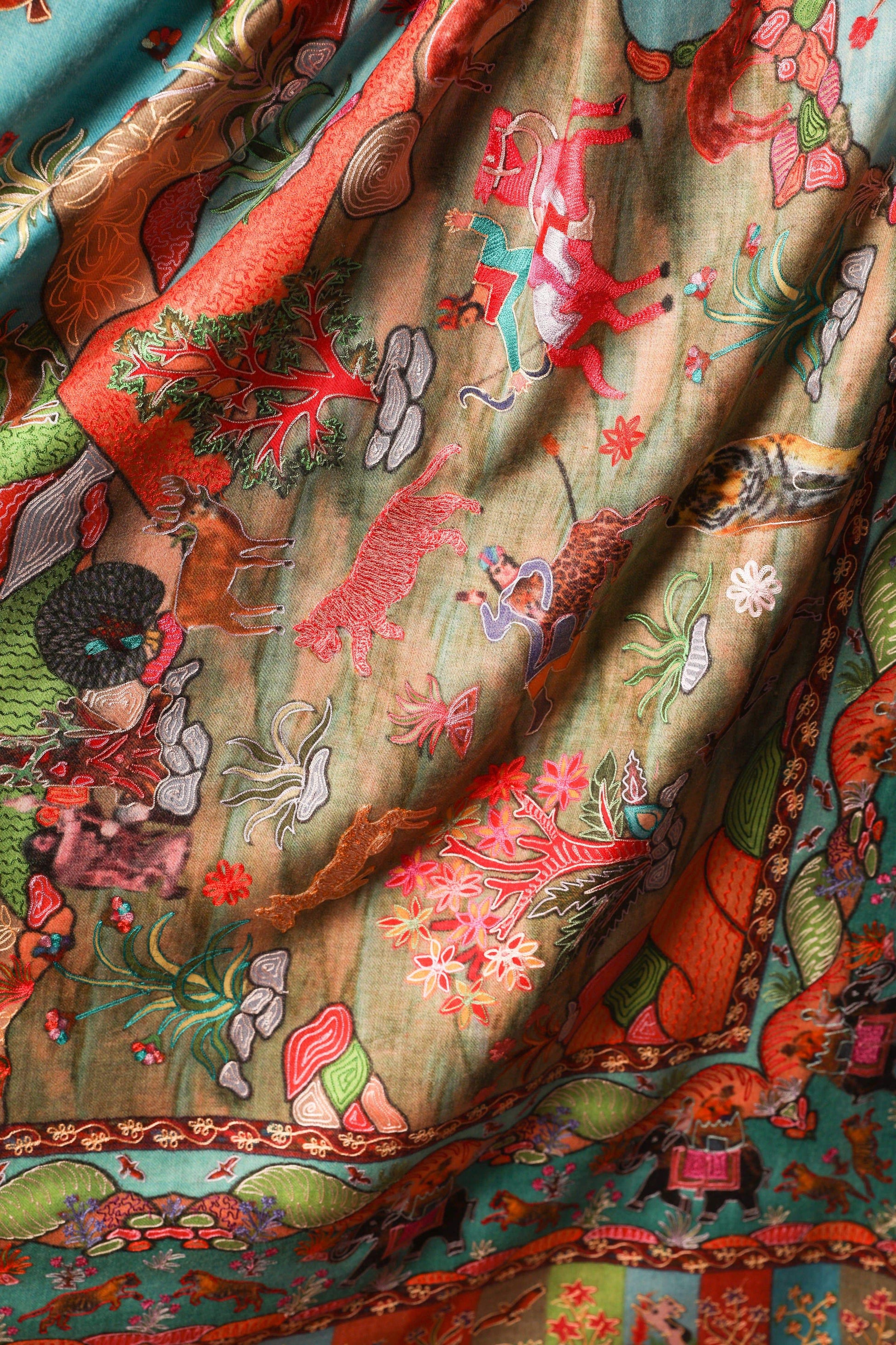 Pashtush India 100x200 Pashtush Womens Pure Wool, Hand Embroidered Kalamkari Shawl, With Woolmark Certificate