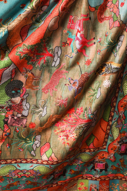 Pashtush India 100x200 Pashtush Womens Pure Wool, Hand Embroidered Kalamkari Shawl, With Woolmark Certificate