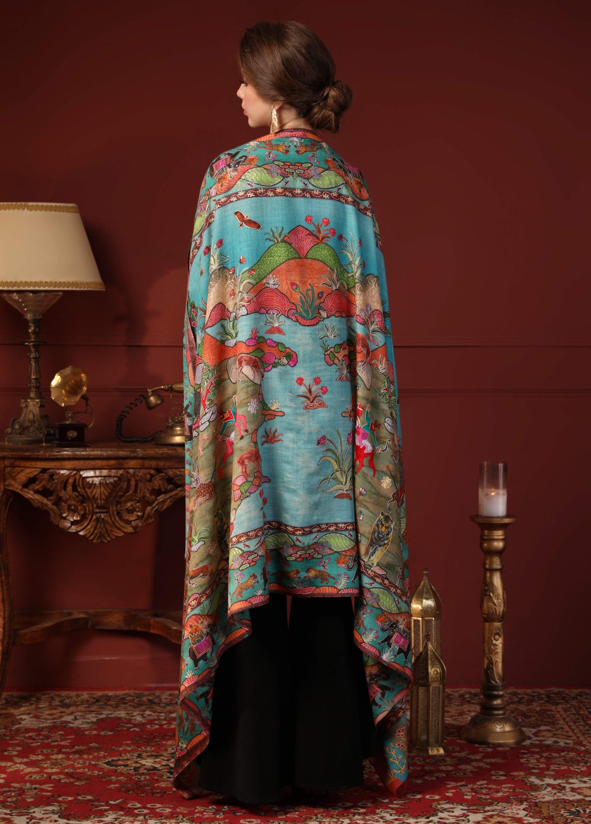 Pashtush India 100x200 Pashtush Womens Pure Wool, Hand Embroidered Kalamkari Shawl, With Woolmark Certificate