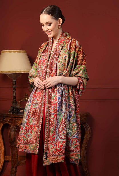 Pashtush India 100x200 Pashtush Womens Pure Wool, Hand Embroidered Kalamkari Shawl, With Woolmark Certificate