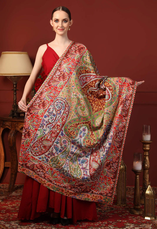 Pashtush India 100x200 Pashtush Womens Pure Wool, Hand Embroidered Kalamkari Shawl, With Woolmark Certificate