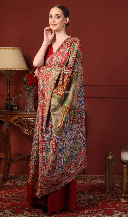 Pashtush India 100x200 Pashtush Womens Pure Wool, Hand Embroidered Kalamkari Shawl, With Woolmark Certificate