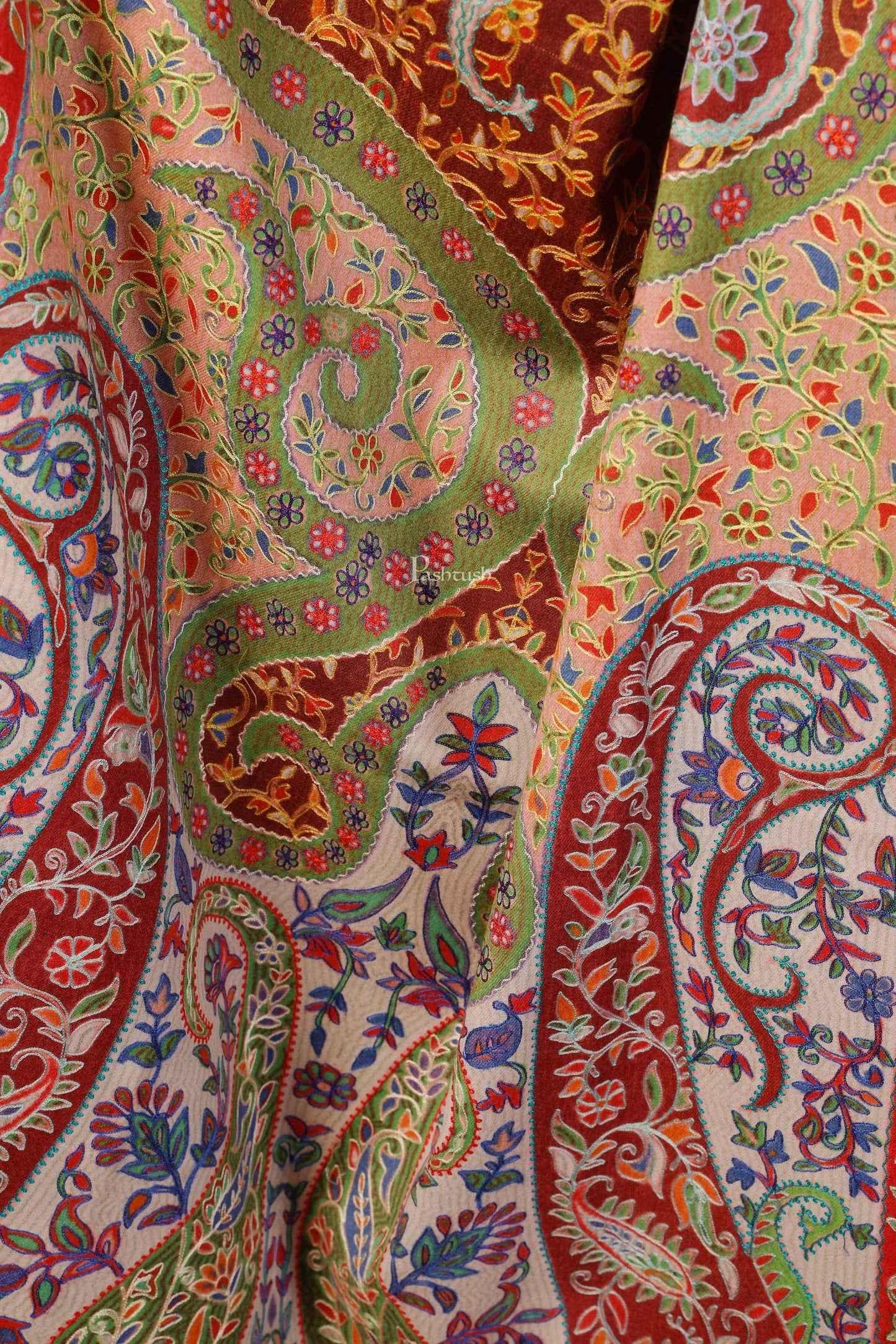 Pashtush India 100x200 Pashtush Womens Pure Wool, Hand Embroidered Kalamkari Shawl, With Woolmark Certificate