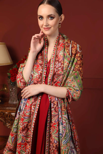 Pashtush India 100x200 Pashtush Womens Pure Wool, Hand Embroidered Kalamkari Shawl, With Woolmark Certificate