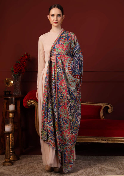 Pashtush India 100x200 Pashtush Womens Pure Wool, Hand Embroidered Kalamkari Shawl, With Woolmark Certificate