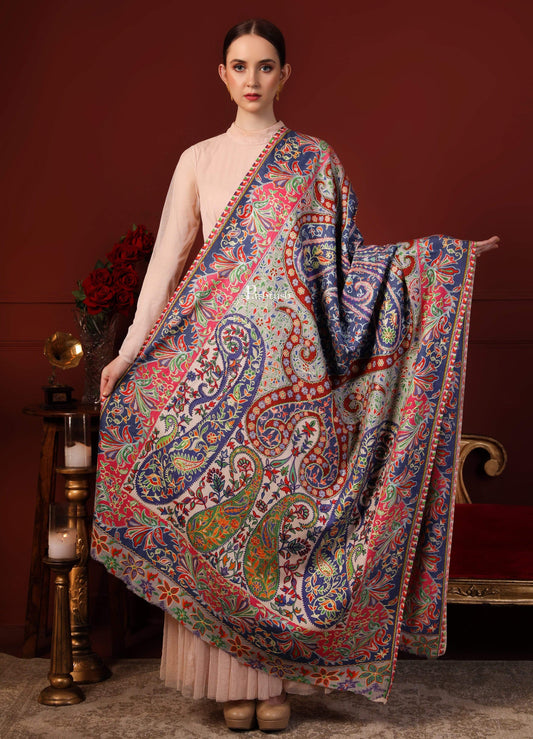 Pashtush India 100x200 Pashtush Womens Pure Wool, Hand Embroidered Kalamkari Shawl, With Woolmark Certificate
