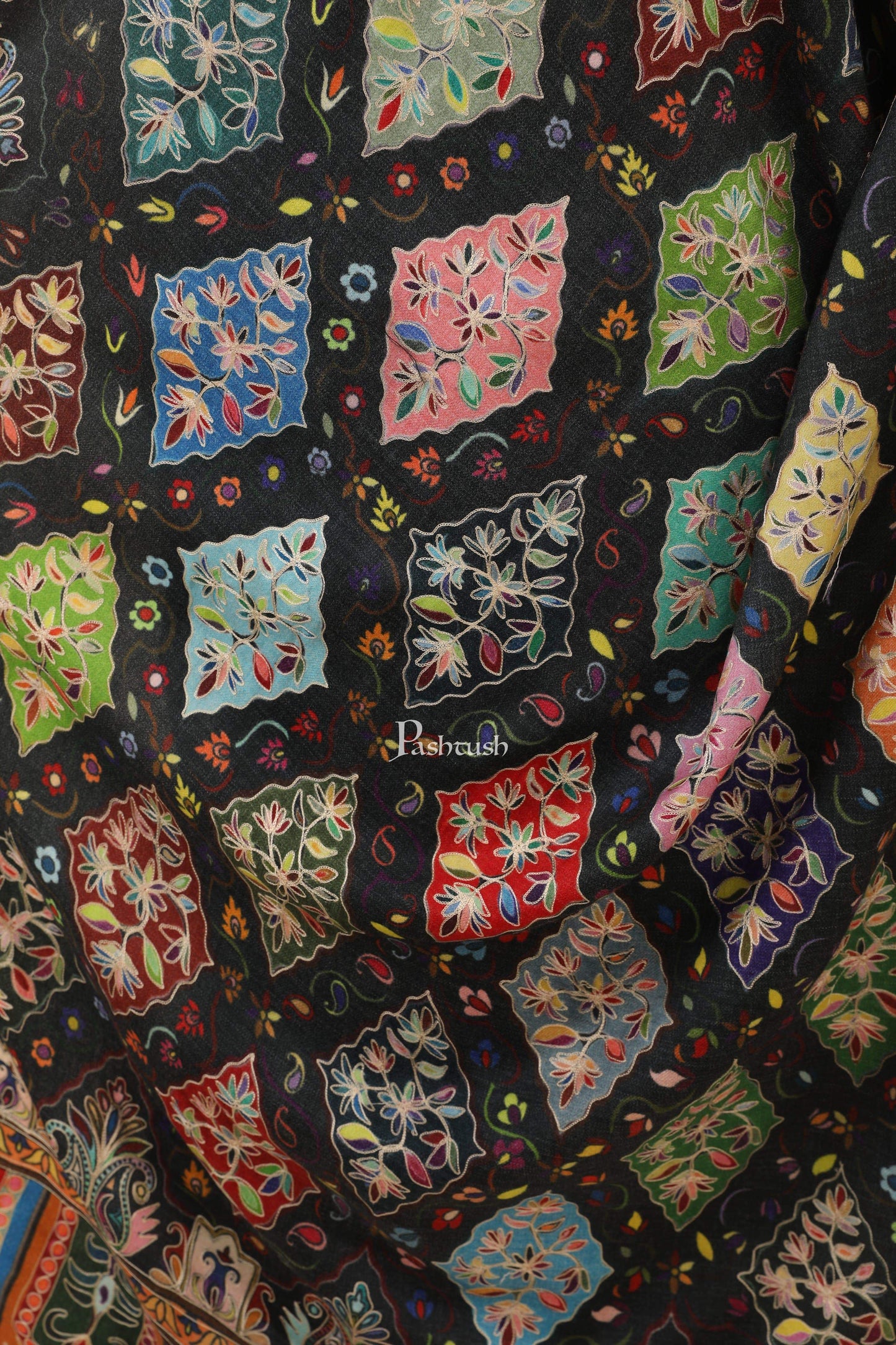 Pashtush India 114x228 Pashtush Womens Pure Wool, Hand Embroidered Kalamkari Shawl, With Woolmark Certificate