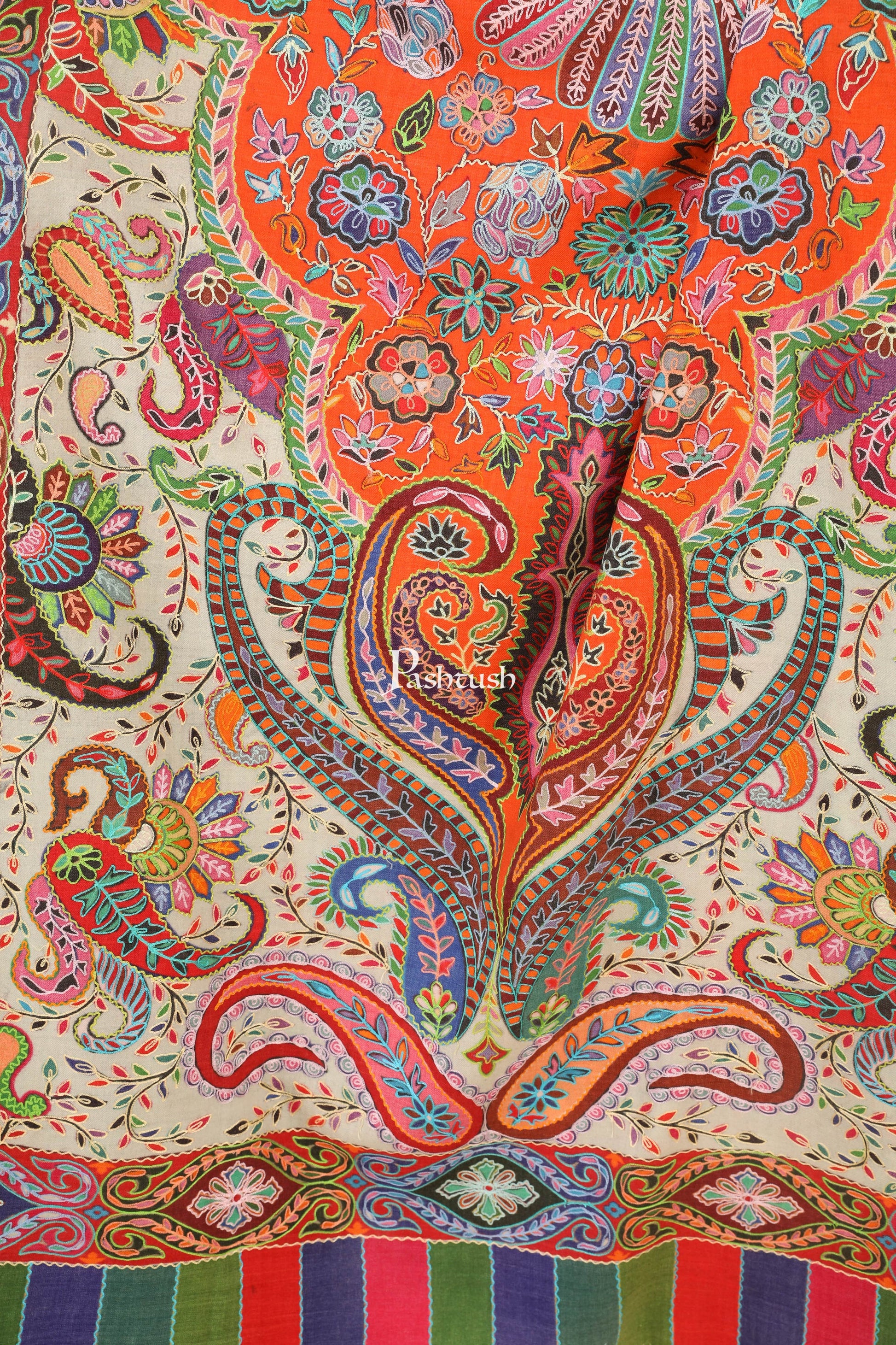 Pashtush India 100x200 Pashtush Womens Pure Wool, Hand Embroidered Kalamkari Shawl, With Woolmark Certificate