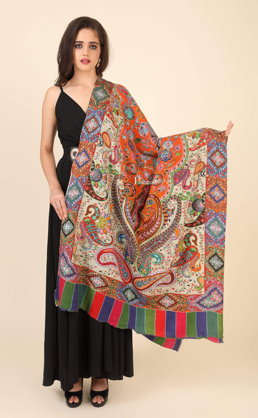 Pashtush India 100x200 Pashtush Womens Pure Wool, Hand Embroidered Kalamkari Shawl, With Woolmark Certificate