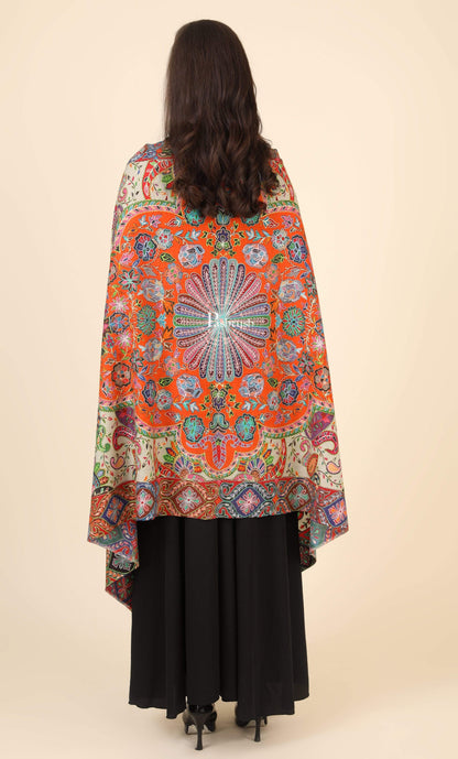 Pashtush India 100x200 Pashtush Womens Pure Wool, Hand Embroidered Kalamkari Shawl, With Woolmark Certificate