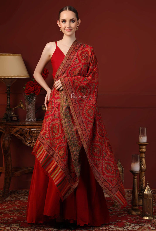 Pashtush India 70x200 Pashtush Womens Pure Wool Kaani Stole, With Woolmark Certification