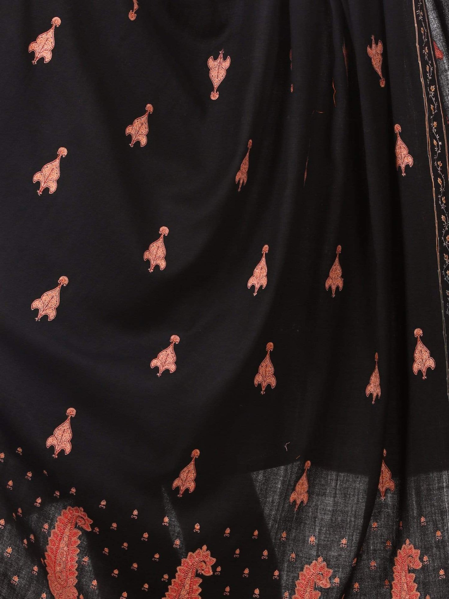 Pashtush Shawl Store Shawl Pashtush womens Pure Wool Kashmiri Embroidery Shawl Black