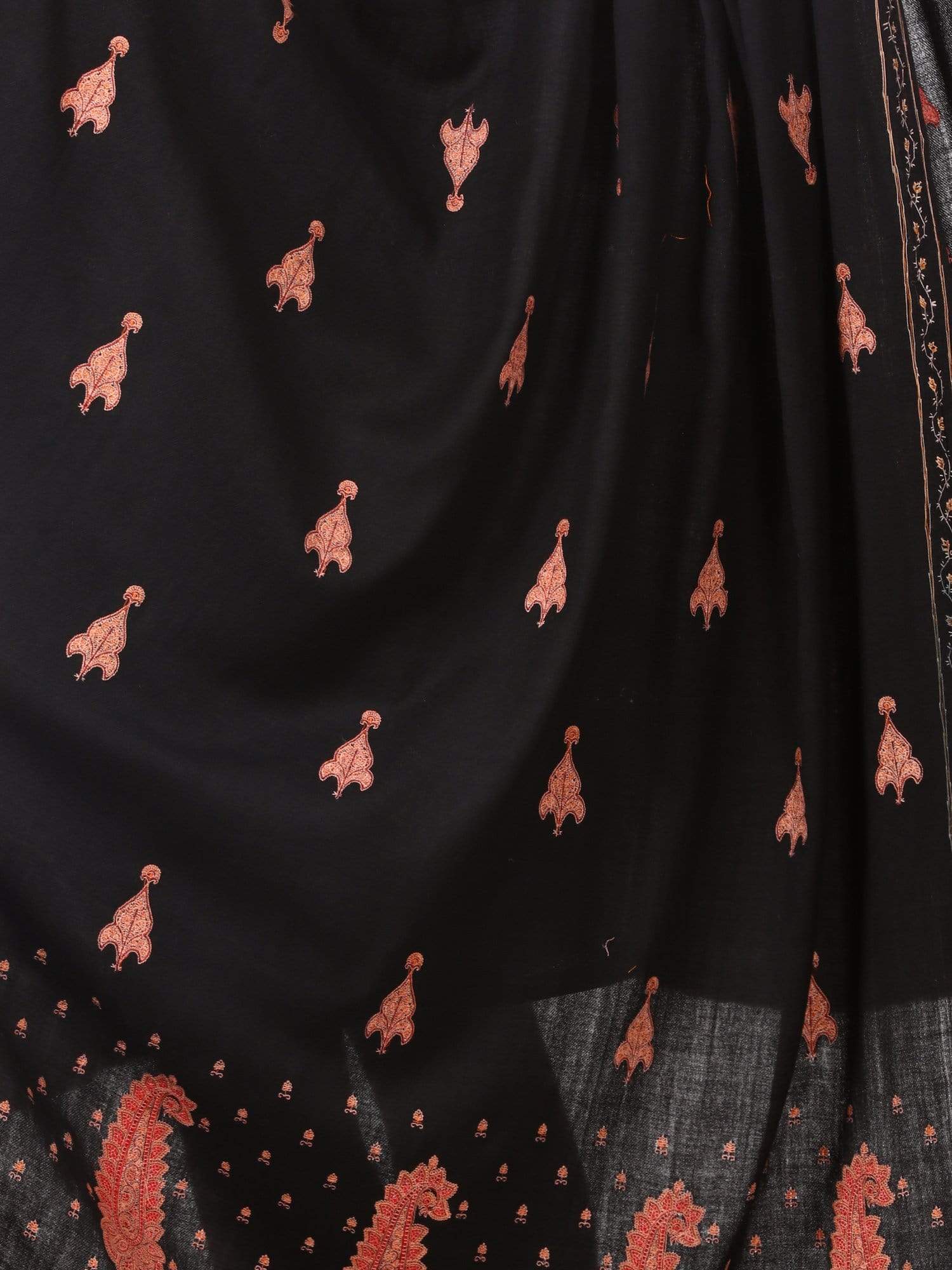 Pashtush Shawl Store Shawl Pashtush womens Pure Wool Kashmiri Embroidery Shawl Black