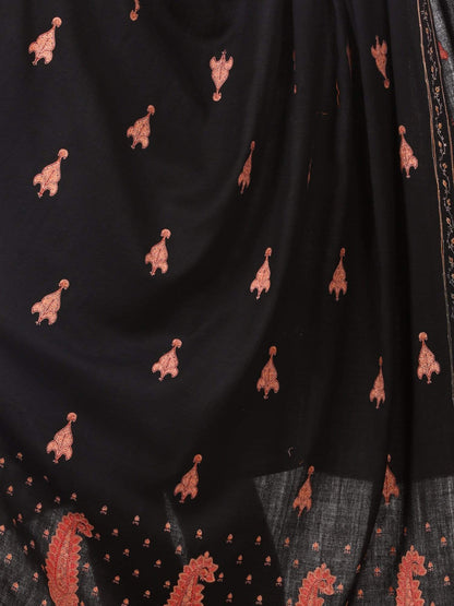 Pashtush Shawl Store Shawl Pashtush womens Pure Wool Kashmiri Embroidery Shawl Black