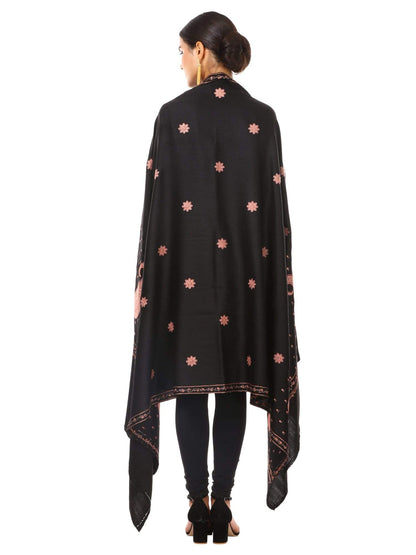 Pashtush Shawl Store Shawl Pashtush womens Pure Wool Kashmiri Embroidery Shawl Black