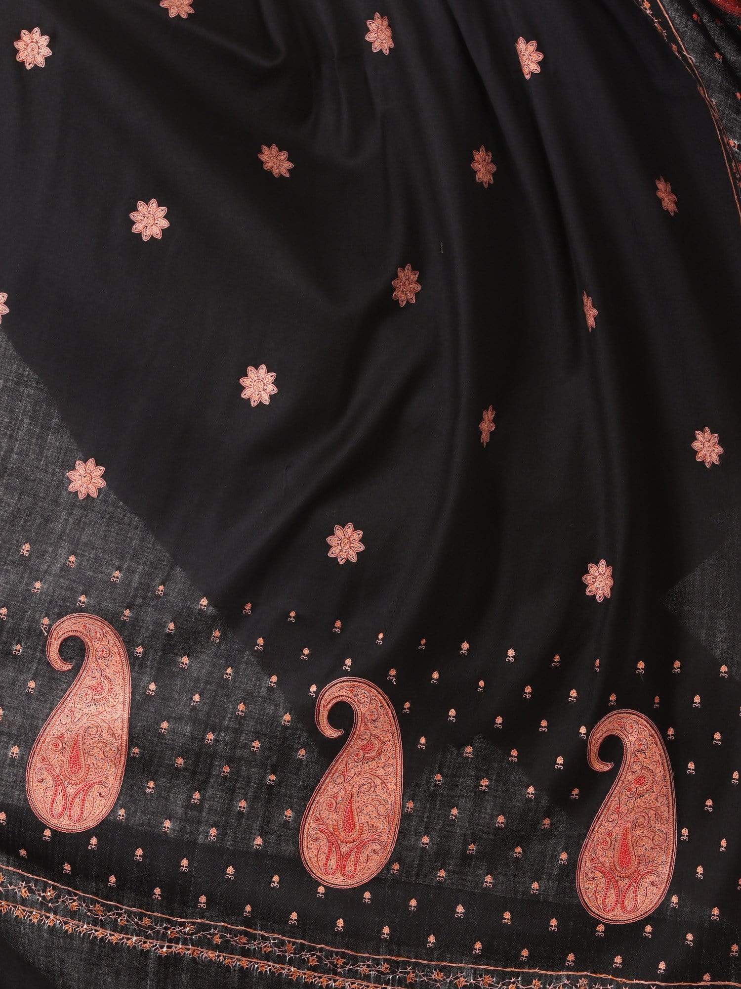 Pashtush Shawl Store Shawl Pashtush womens Pure Wool Kashmiri Embroidery Shawl Black