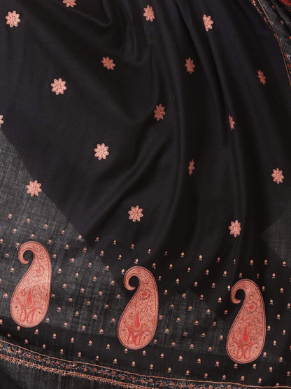 Pashtush Shawl Store Shawl Pashtush womens Pure Wool Kashmiri Embroidery Shawl Black