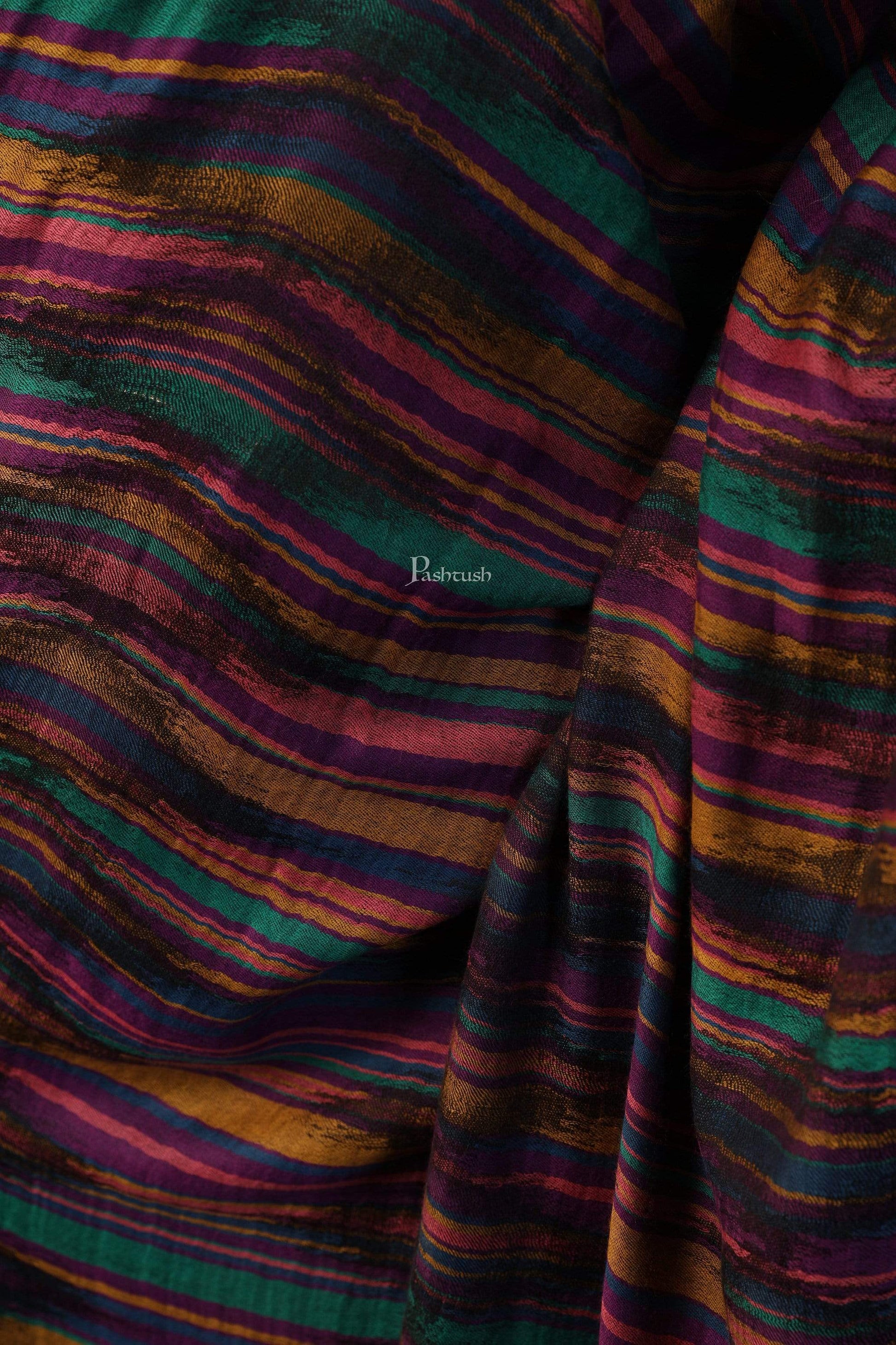 Pashtush India 100x200 Pashtush Womens Pure Wool Multicolour Striped Shawl, With Woolmark Certificate