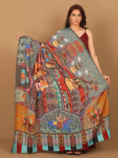 Pashtush India 100x200 Pashtush Womens, Pure Wool, Printed Darbar Shawl, Woolmark Certified.