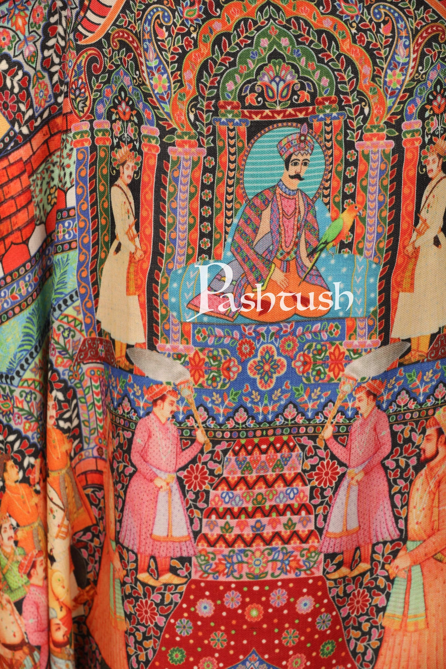 Pashtush India 100x200 Pashtush Womens, Pure Wool, Printed Darbar Shawl, Woolmark Certified.