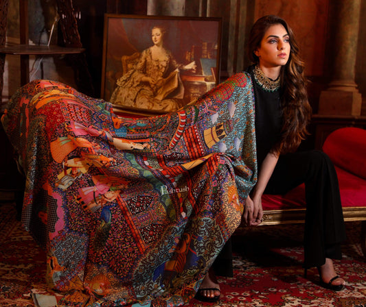 Pashtush India 100x200 Pashtush Womens, Pure Wool, Printed Darbar Shawl, Woolmark Certified.