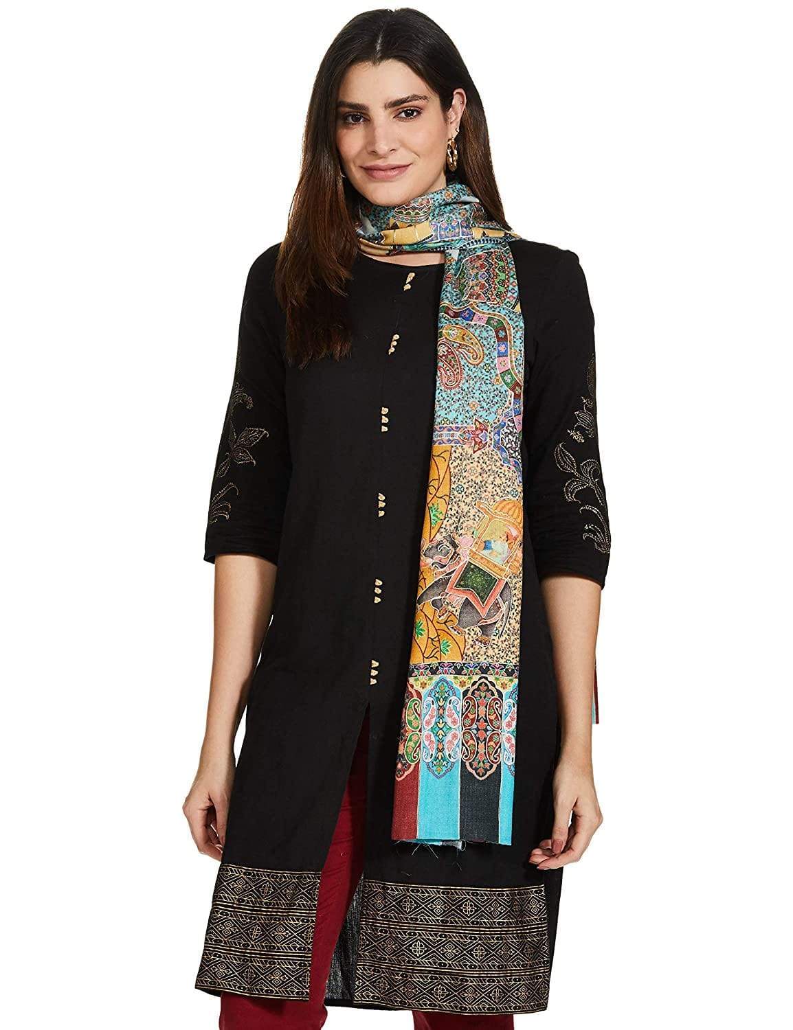 Pashtush India 100x200 Pashtush Womens, Pure Wool, Printed Darbar Shawl, Woolmark Certified.