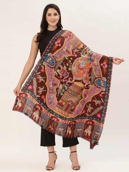 Pashtush India Womens Shawls Pashtush Womens, Pure Wool, Printed Darbar Shawl, Woolmark Certified.