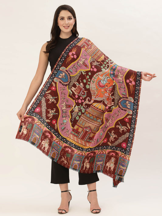 Pashtush India Womens Shawls Pashtush Womens, Pure Wool, Printed Darbar Shawl, Woolmark Certified.