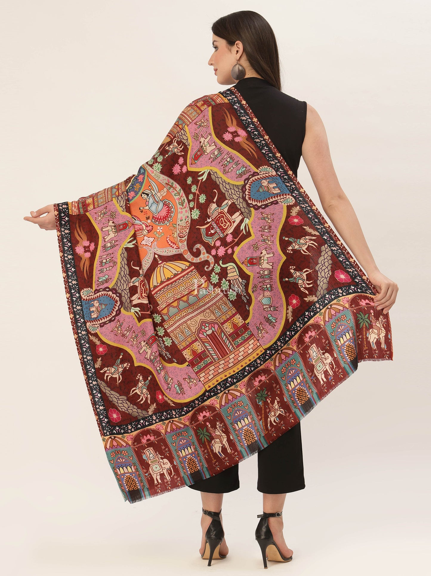 Pashtush India Womens Shawls Pashtush Womens, Pure Wool, Printed Darbar Shawl, Woolmark Certified.
