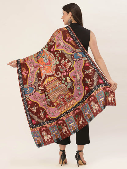 Pashtush India Womens Shawls Pashtush Womens, Pure Wool, Printed Darbar Shawl, Woolmark Certified.