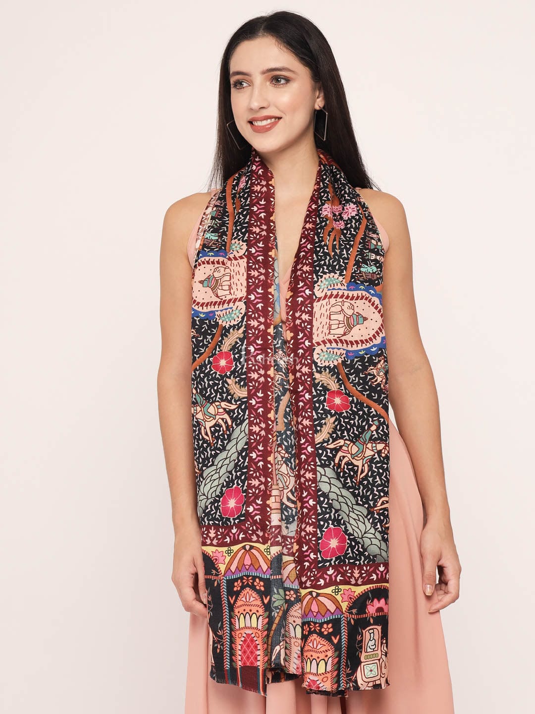 Pashtush India Womens Shawls Pashtush Womens, Pure Wool, Printed Darbar Shawl, Woolmark Certified