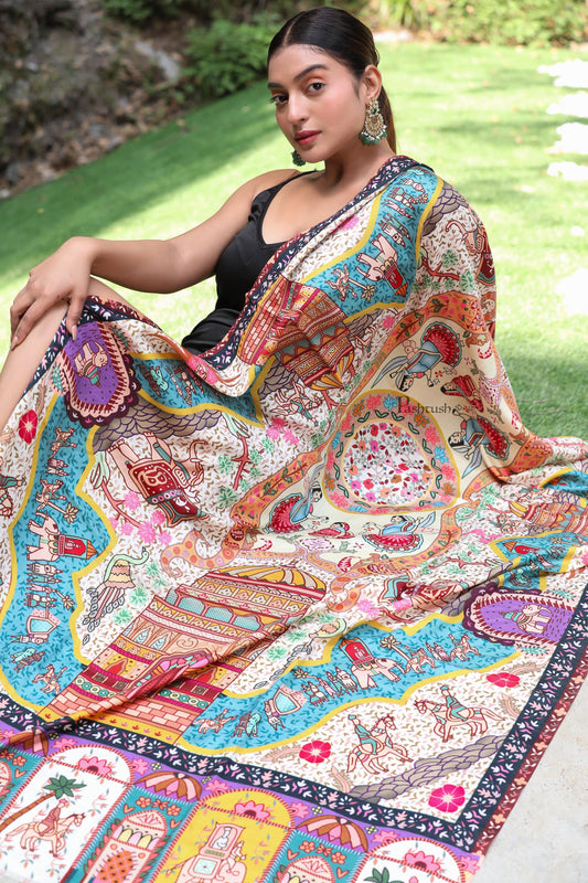 Pashtush India Womens Shawls Pashtush Womens, Pure Wool, Printed Darbar Shawl, Woolmark Certified