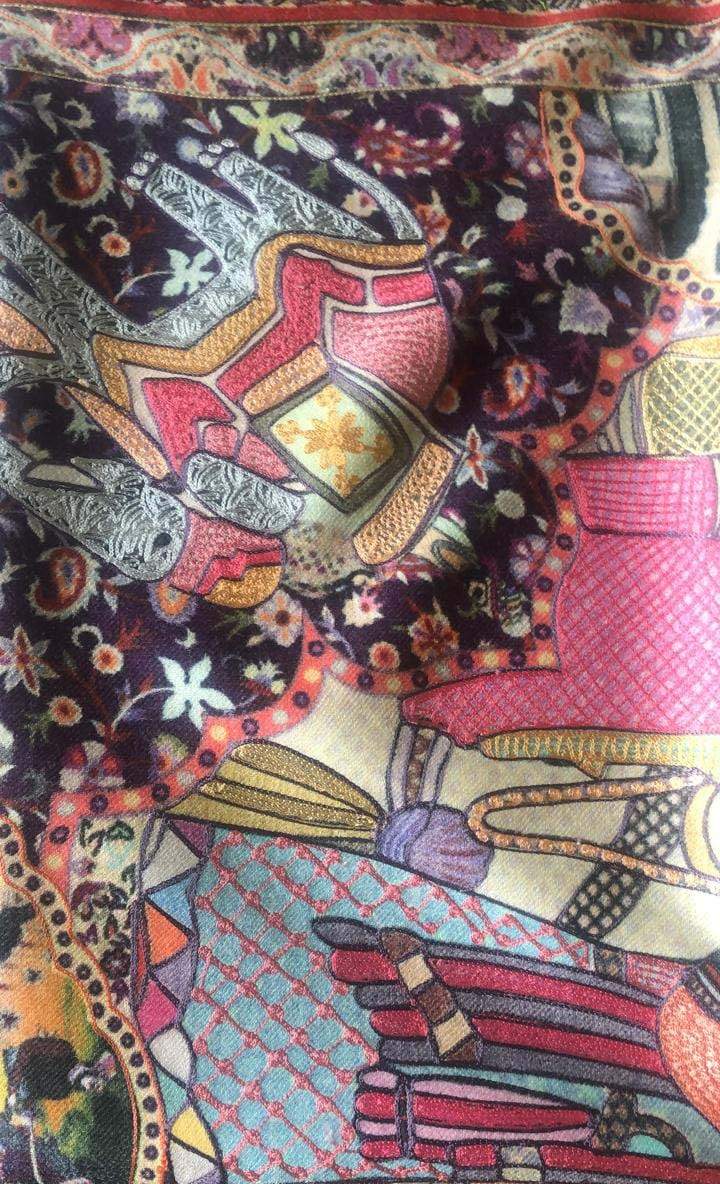 Pashtush India 100x200 Pashtush Womens, Pure Wool, Printed Mughal Darbar Shawl, Woolmark Certified, navy blue