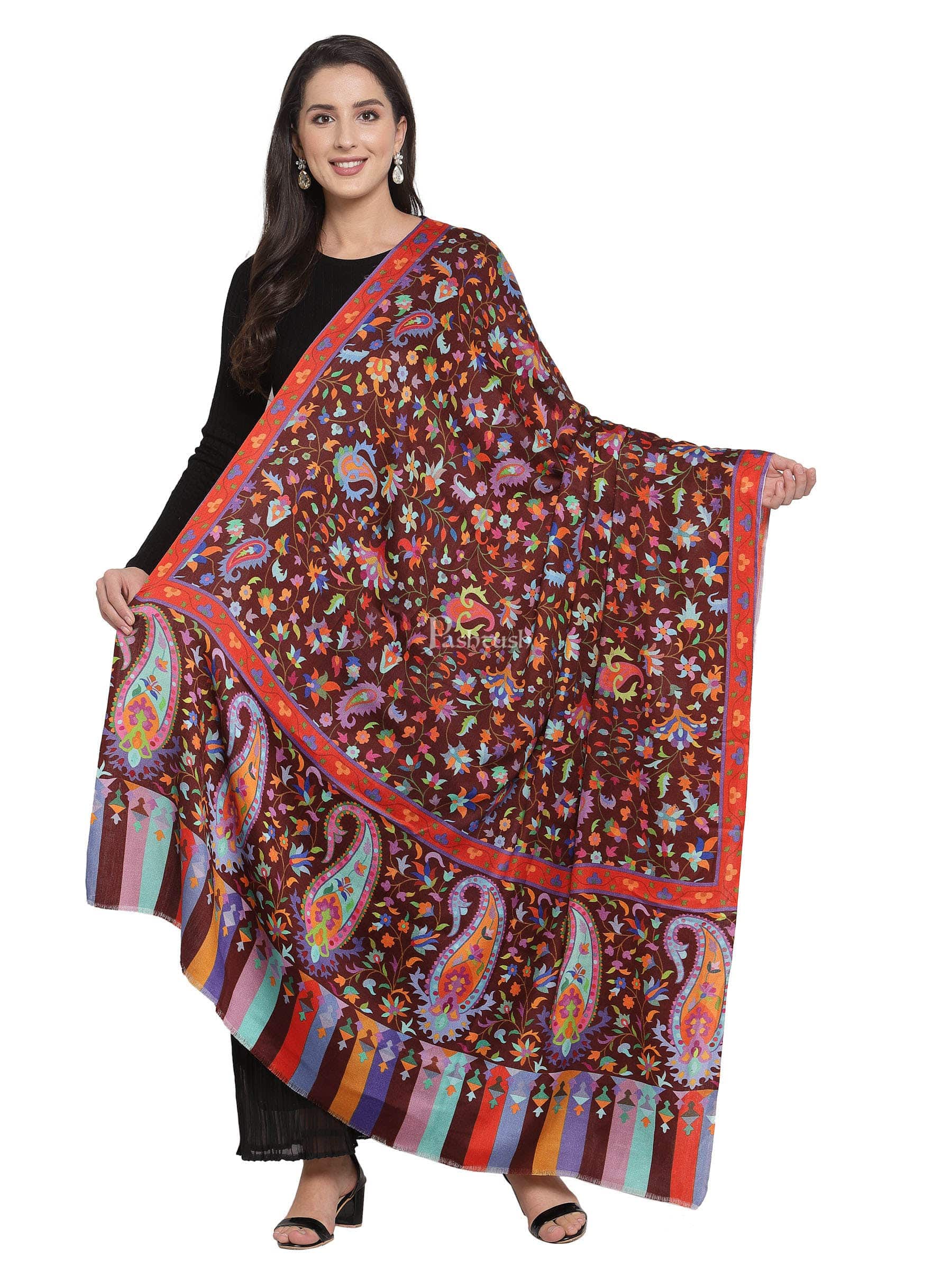 Pashtush India Womens Shawls Pashtush Womens Pure Wool Printed Shawl, Soft And Warm