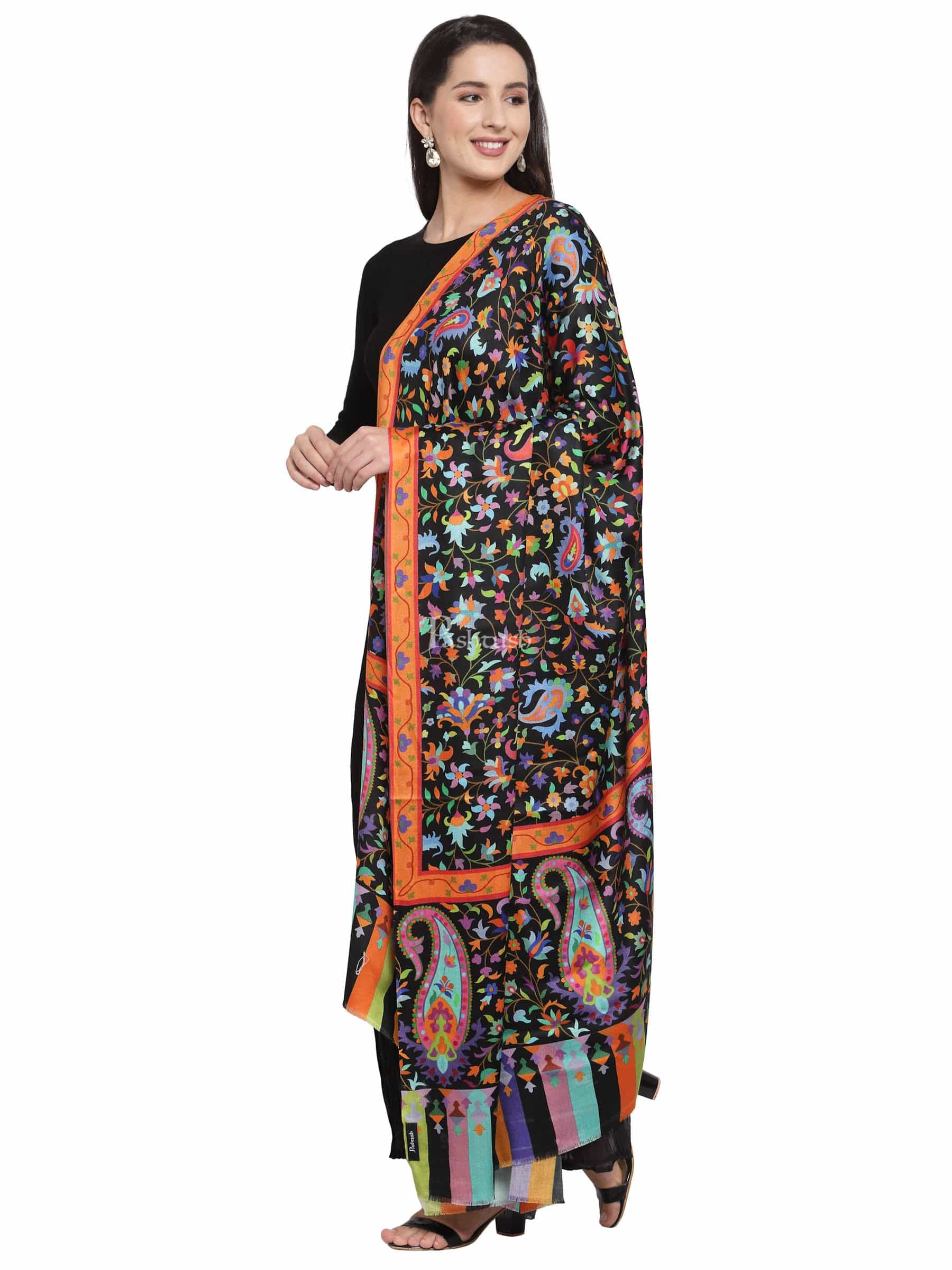 Pashtush India Womens Shawls Pashtush Womens Pure Wool Printed Shawl, Soft And Warm