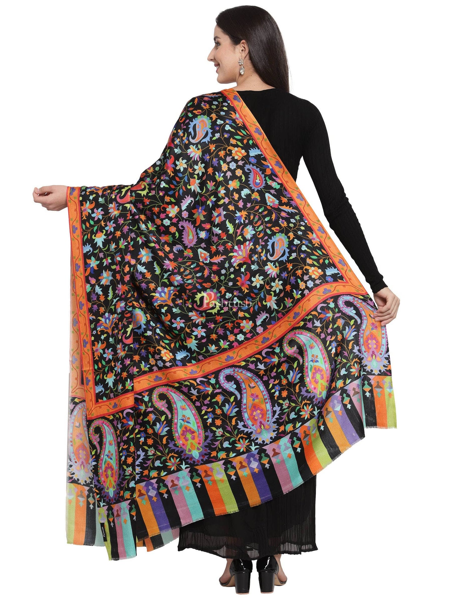 Pashtush India Womens Shawls Pashtush Womens Pure Wool Printed Shawl, Soft And Warm