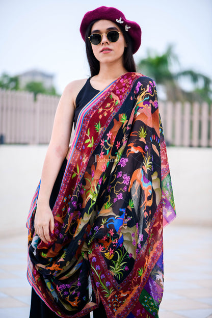 Pashtush India Womens Shawls Pashtush Womens Pure Wool Printed Shikaar-Dar Shawl, With Woolmark Certificate