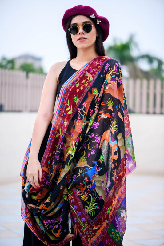 Pashtush India Womens Shawls Pashtush Womens Pure Wool Printed Shikaar-Dar Shawl, With Woolmark Certificate
