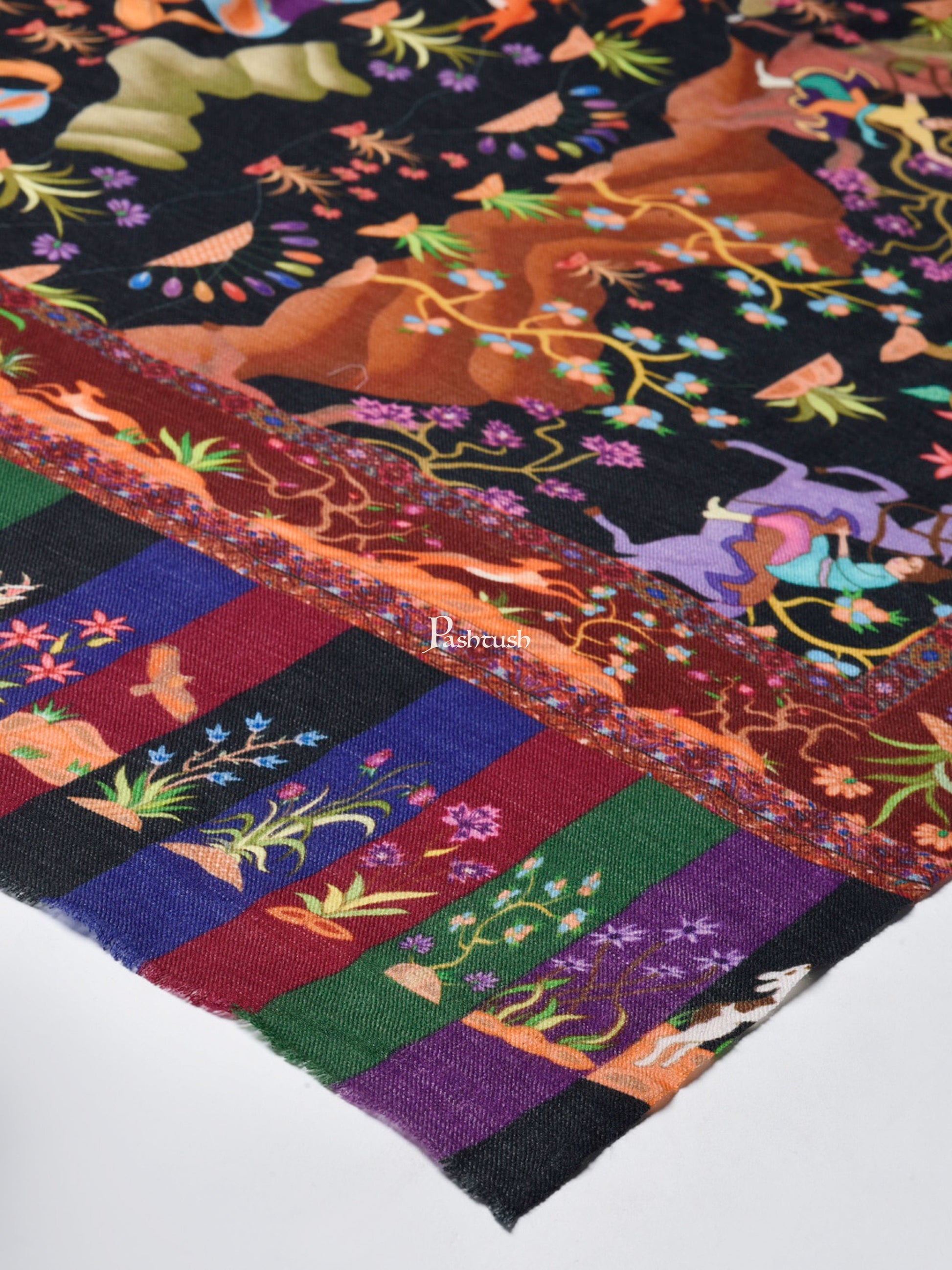 Pashtush India Womens Shawls Pashtush Womens Pure Wool Printed Shikaar-Dar Shawl, With Woolmark Certificate
