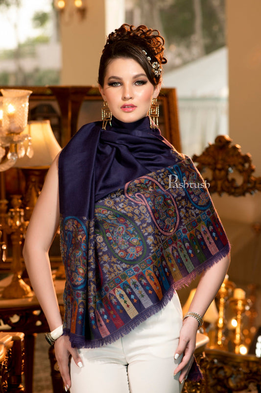 Pashtush India Womens Shawls Pashtush Womens Pure Wool Shawl, Multicoloured Paisley Palla, Ethnic Weave with Woolmark Certificate