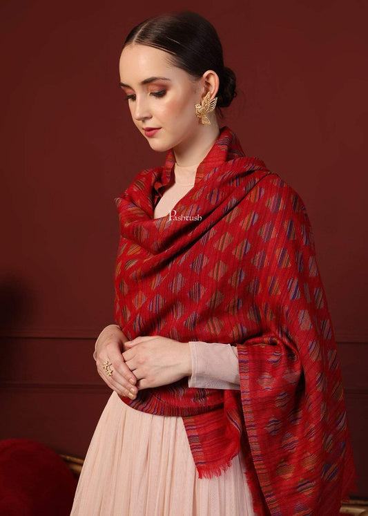 Pashtush India 70x200 Pashtush Womens Reversible Stole, 100% Pure Wool With Woolmark Certification, Red