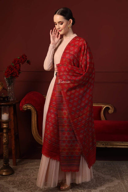 Pashtush India 70x200 Pashtush Womens Reversible Stole, 100% Pure Wool With Woolmark Certification, Red