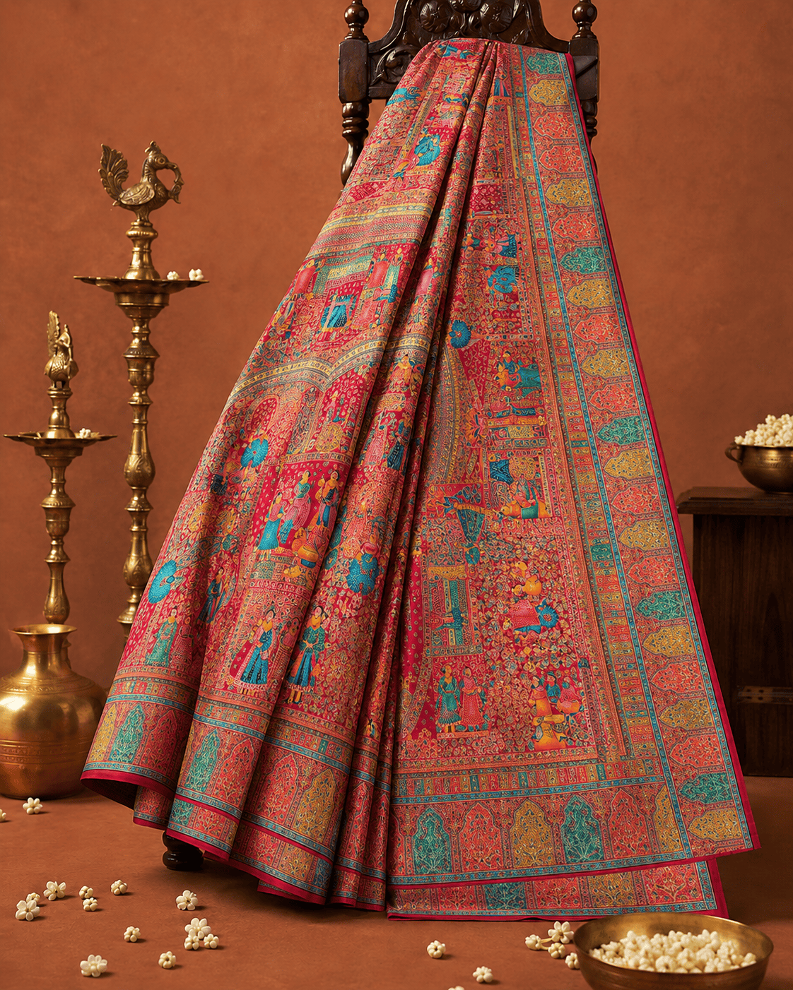 Pashtush Shawl Store Womens Suits Unstitched Material Pashtush Womens Saree, Bamboo Silk, Zari Weave Design, Rust