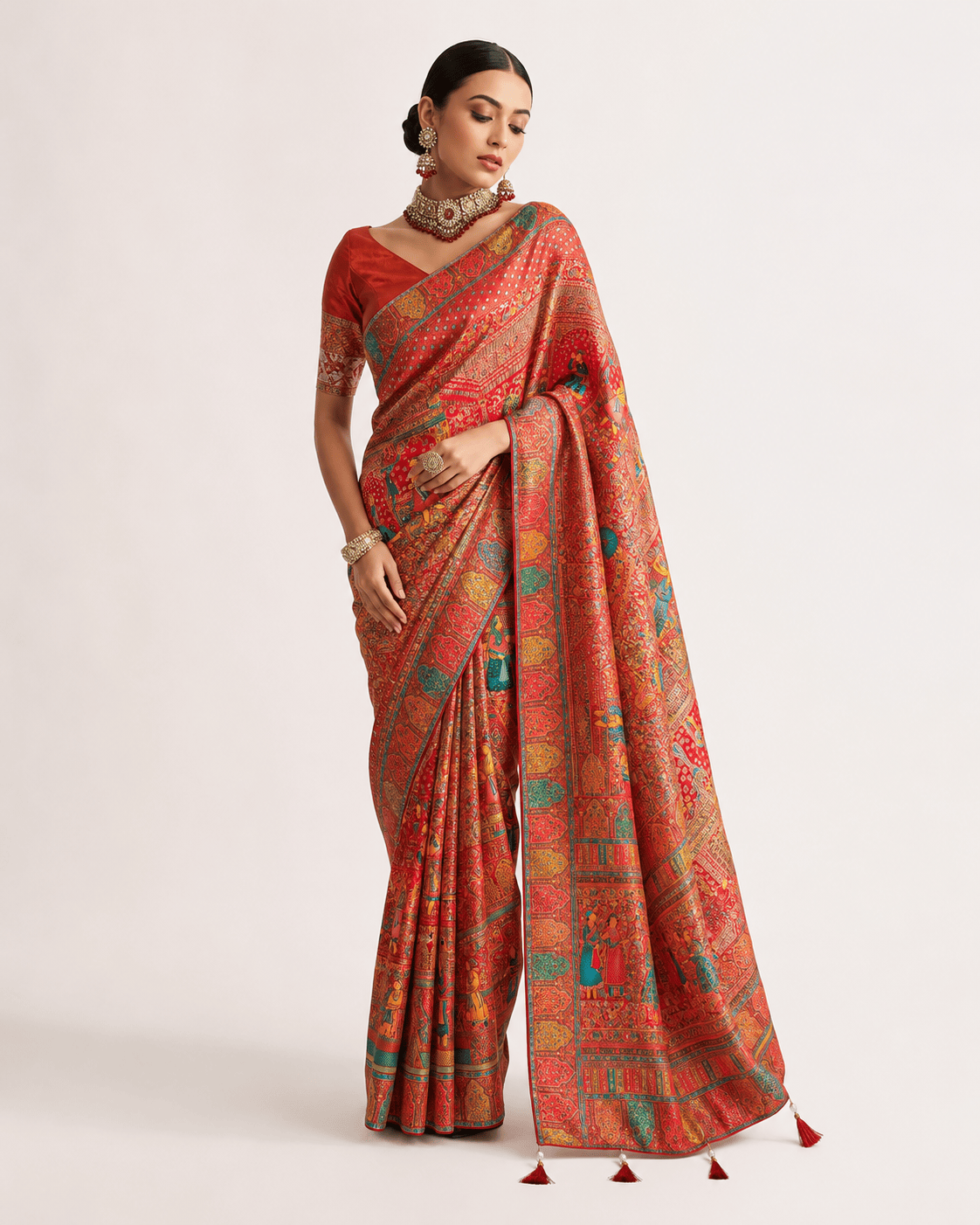 Pashtush Shawl Store Womens Suits Unstitched Material Pashtush Womens Saree, Bamboo Silk, Zari Weave Design, Rust
