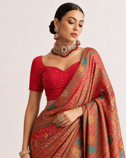 Pashtush Shawl Store Womens Suits Unstitched Material Pashtush Womens Saree, Bamboo Silk, Zari Weave Design, Rust
