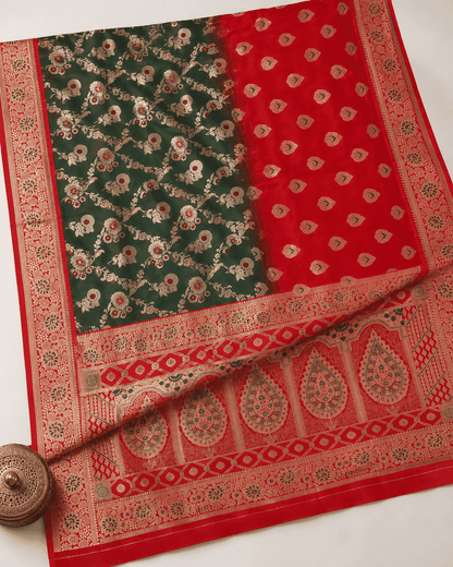Pashtush Shawl Store Womens Suits Unstitched Material Pashtush Womens Saree, Woven Art-Silk, Zari Weave Design, Ombre Crimson
