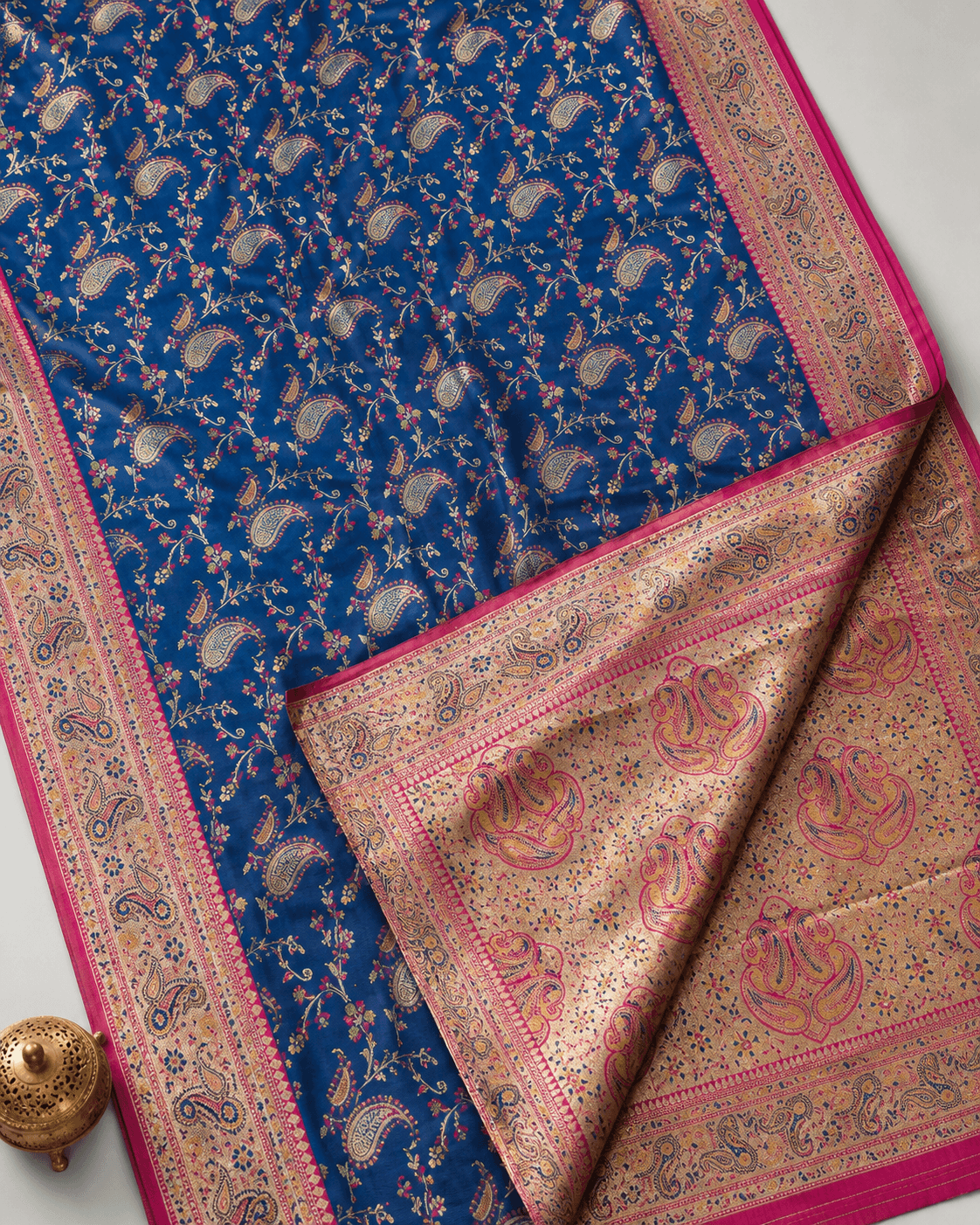 Pashtush Shawl Store Womens Suits Unstitched Material Pashtush Womens Saree, Woven Art-Silk, Zari Weave Design, Royal Blue and Fuscia
