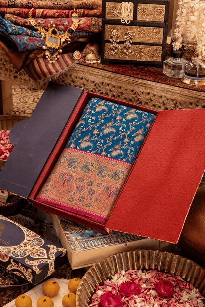 Pashtush Shawl Store Womens Sarees Pashtush Womens Saree, Woven Art-Silk, Zari Weave Design, Turquoise Blue and Fuscia
