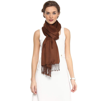 Pashtush India 70x200 Pashtush Womens Scarf, Stole Jacquard, paisley, Coffee